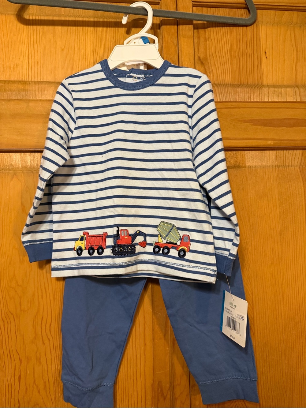 Little Me Blue and White Striped Set with Truck Appliques
